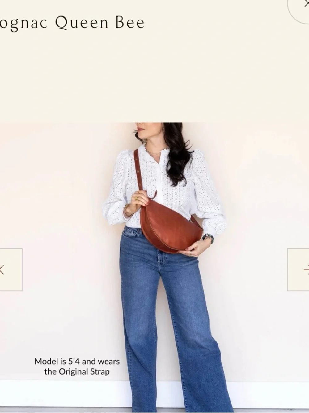 Cognac Leather Crescent Crossbody - Queen Bee - Picture 4 of 6